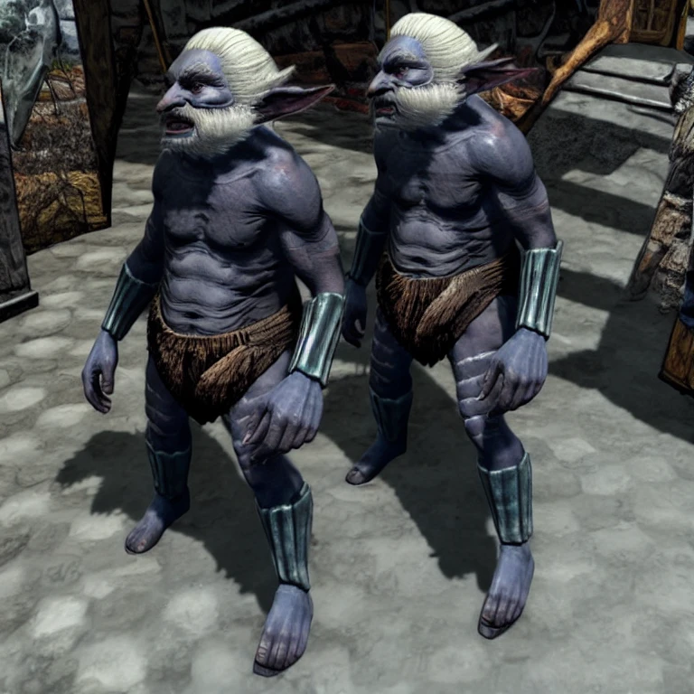 (realistic, masterpiece, best quality:1.2), male Riekling, old with white hair, beer belly, wrinkly, white tribal body paint, pointy elf ears, stocky light blue male humanoid creature, primitive, solo