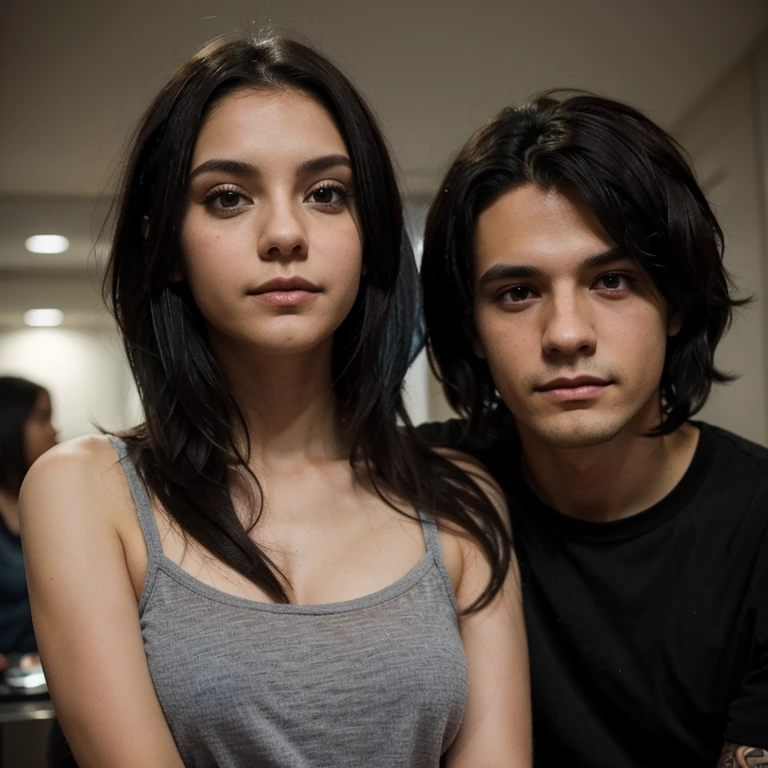 Emo couple interracial the boy is Polish, similar to Dominik Santorski from the movie Suicide Room He is Polish, grayish blue eyes, white complexion , tall 1.91cm and slim, his hair is dark brown and short hair emo style The girl is Mexican emo girl long straight black hair ,she has curvy body and black eyes she is shorty 1.65cm Light brown complexion , she is more shorty than him , Make them in México city