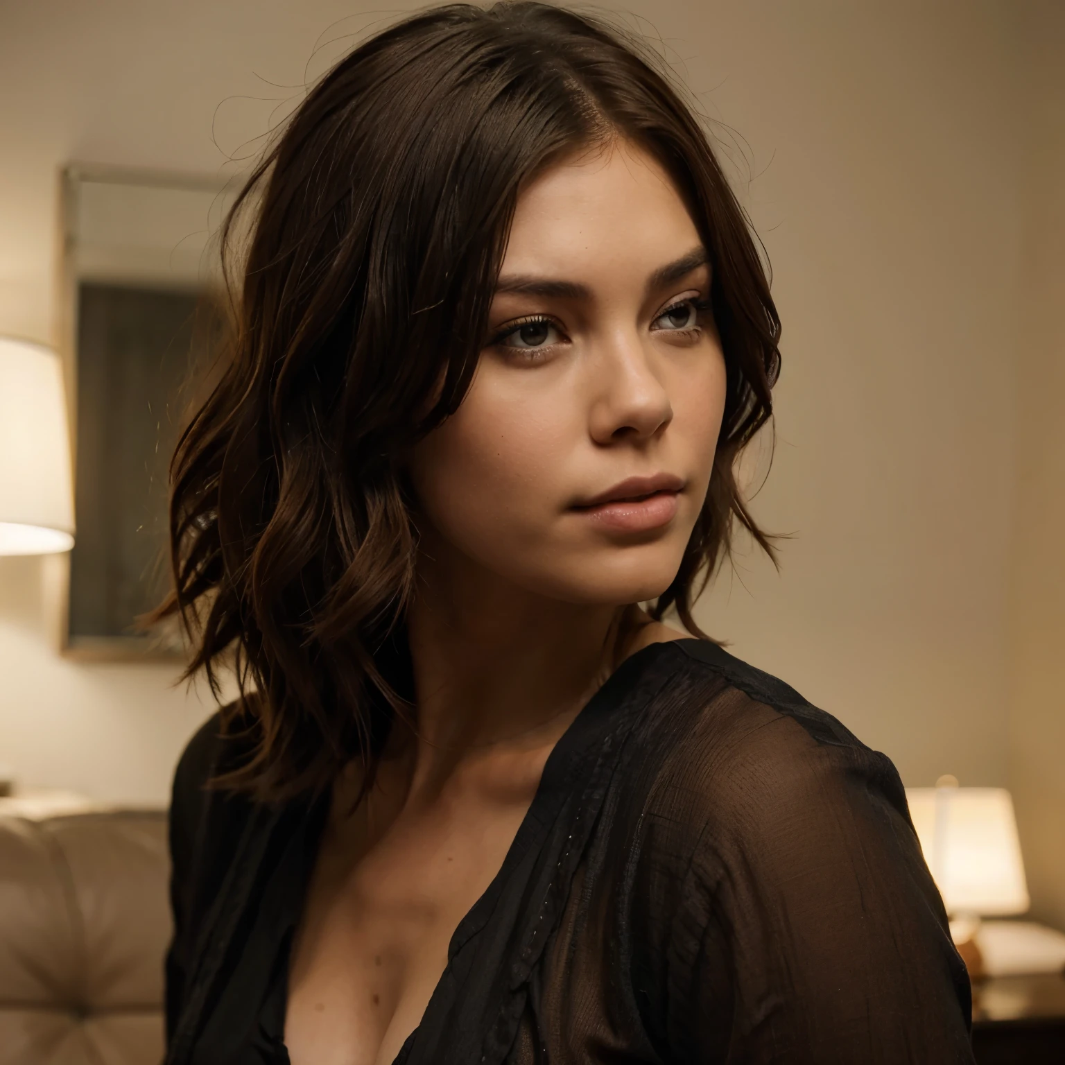 Lauren Cohan de joelhos amarrado o cabelo