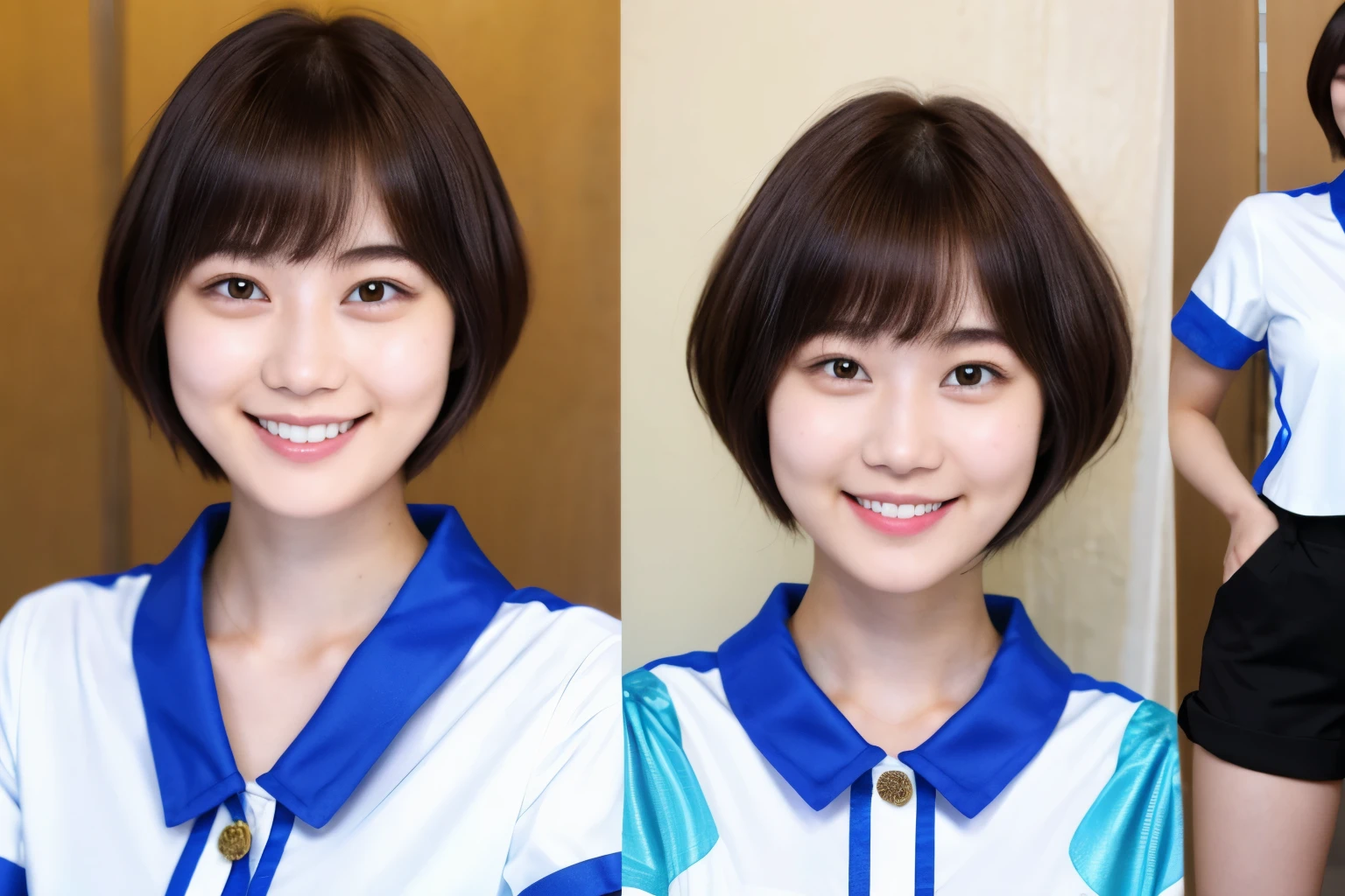 226 Short Hair, 20-year-old woman, A kind smile, (flashy short sleeve outfit)