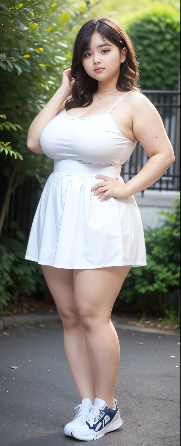 Best quality,masterpiece, Photography, (RAW photo:1.3),1 beautiful girl,miniskirt:2.0,charm,Sexy,Large Breasts,Fair skin,necklace, (Large Breasts:1.8),(Thick Legs:1.8),strong,widest hips,high-waisted skirt, denim shorts, off-the-shoulder top, crop top, waist belt, earrings, bracelet,Wearing garters on the thighs,Exposing thighs,Long legs,Wearing high heels,Height 175 cm, outstretched arms,(presenting armpit:1.2),White legs,Wide hips:2,charming, Outdoor Environment,standing,chubby massive thighs ,Close shot,from below:1.8