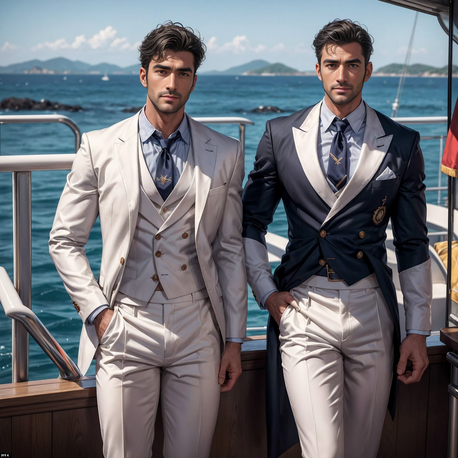 Sailor's suit! Sailor's suit Men !Sailor's suit Men !Refer to the photo album Love Ship, the Sailor's of the cruise ship!On the deck! White Sailor's suit ! Character Reference Gregory Peck! Movie poster! Background Old Refer to the photo album Love Ship, the captain of the cruise ship! Skinny and tall!Skinny and tall!(Chest hair:1.5) ! High detail 8K)! ((Realistically)), ! 186 cm! 70 kilograms! Popular clips! ( High-detail 8k ((realistically)), big hairy black areola! Dark skin, best quality, bright lighting, focus, theater! 35 years old, hairy breasts, thick hair Adam Dario Kier screenshot, Reddit, photo realism, Don't look at the camera! gray hair!