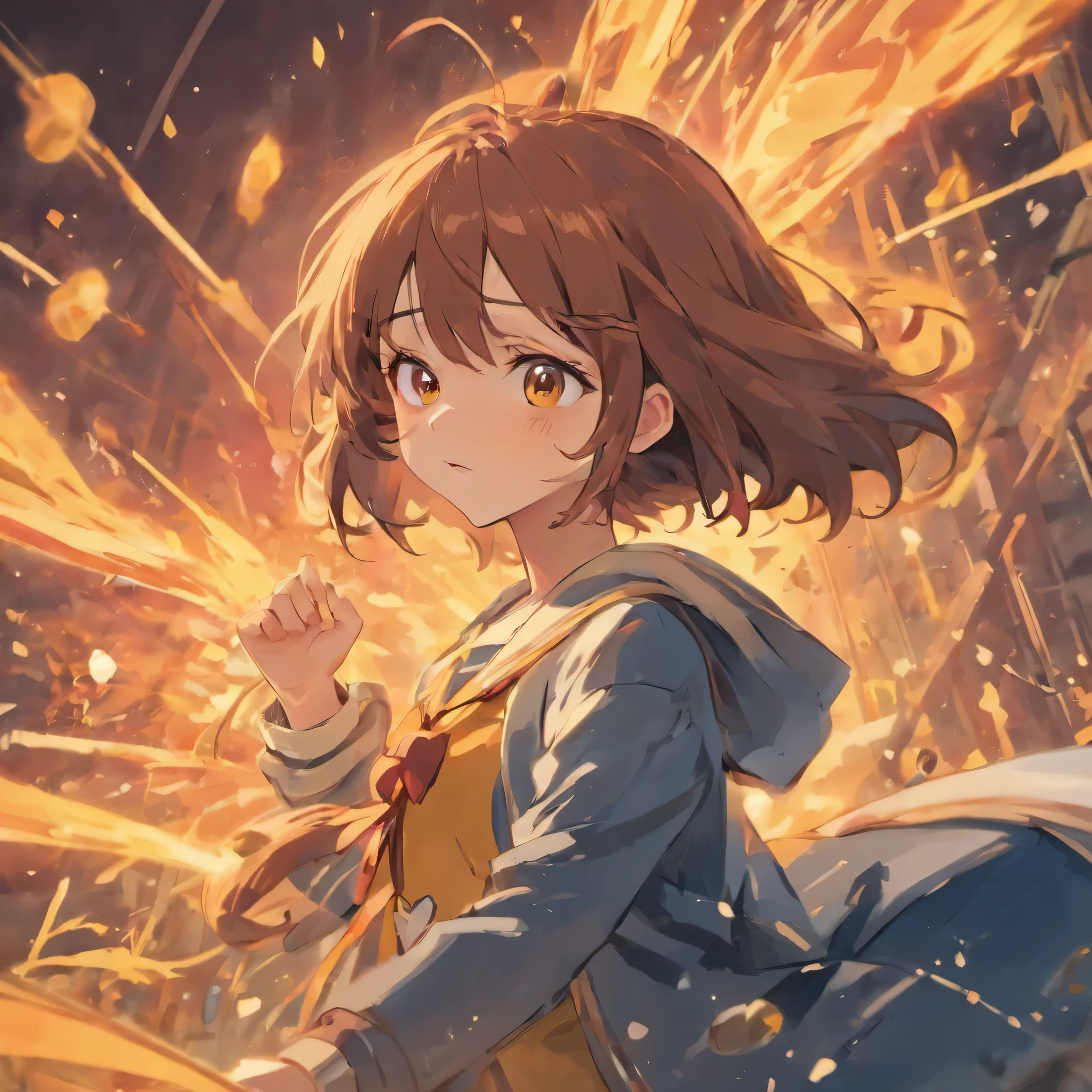 obra maestra, anime boku no heroe academia,Cute anime style,a pretty girl with brown eyes and medium short brown hair