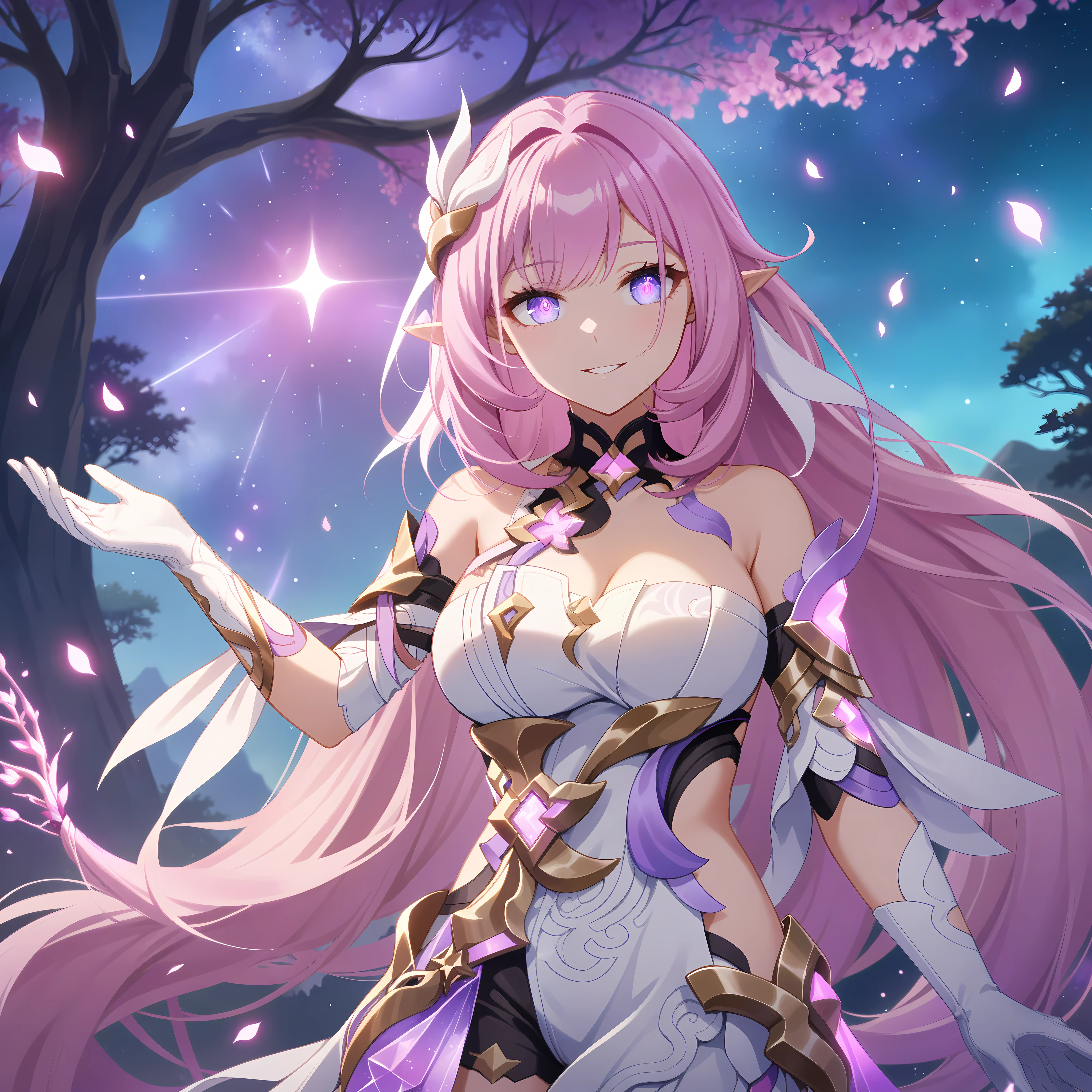 there is a picture of a tree that is in the water, anime beautiful peace scene, epic dreamlike fantasy landscape, endless cosmos in the background, cosmic tree, amazing wallpaper, tree in a galaxy made of stars, magical colors and atmosphere, anime landscape wallpaper, 4k anime wallpaper, magical background, cosmic tree of life, beautiful wallpaper, anime wallpaper 4k
BREAK
1girl,Elysia,pink hair,purple eyes,pointed ears,white clothes,highly detailed,digital painting,artstation,smooth,sharp focus,illustrated by Ayami Kojima and Karol Bak and dsmile,glowing pink whirling petals,volumetric lighting style atmosphere,intricate,pink crystal flowers,four-pointed star,white top,white gloves, iridescent light, elysia \(herrscher of human:ego\) \(honkai impact\), large breasts