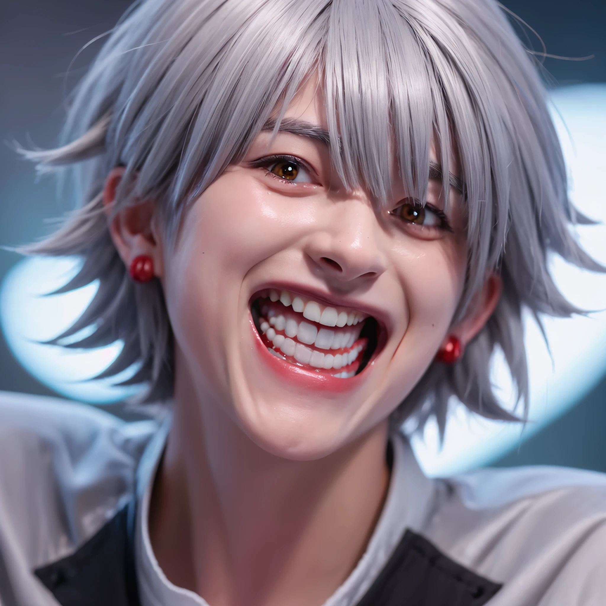 male one person Gray Hair Red eyes anime Crazy laughter high resolution Short Hair