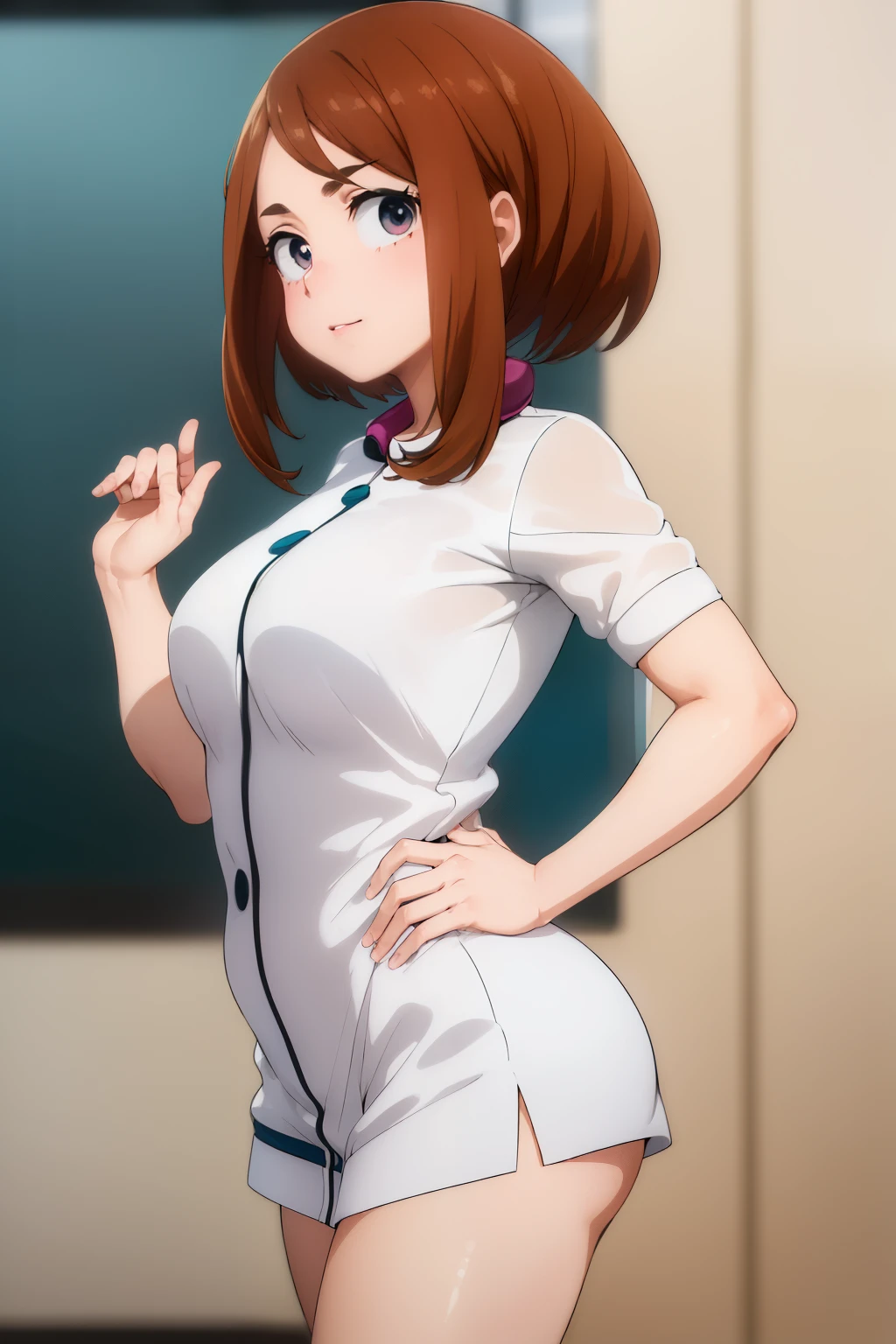 ((La mejor calidad)), ((Obra maestra)), (muy Detallado), alta resolucion, Cara perfecta, sexy, atractiva, ((8k)), tetas grandes, mejor iluminacion, ultra HD, 1920x1080, Ochako Uraraka