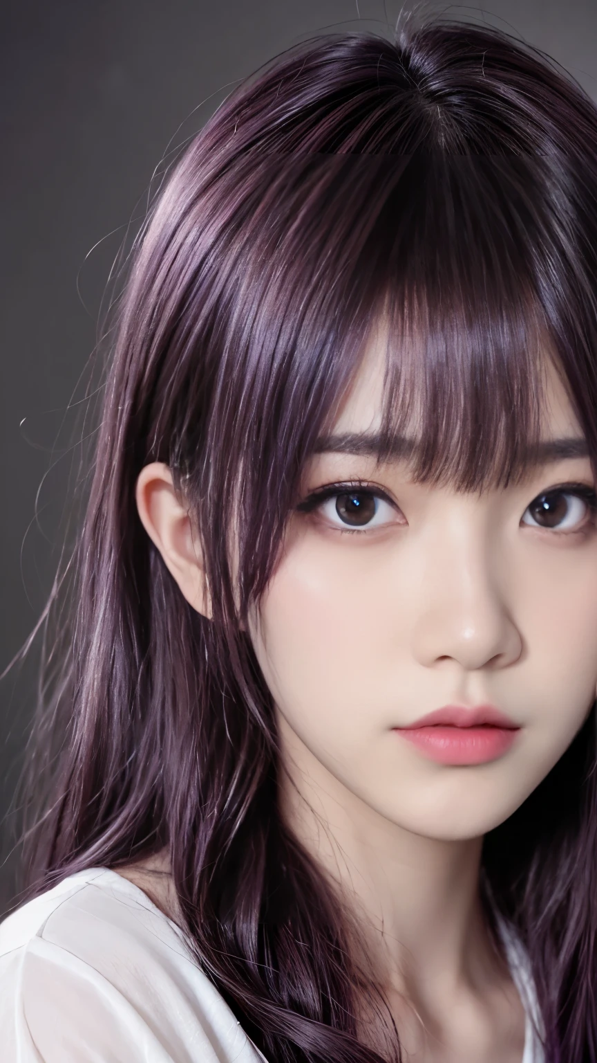 background（Black Night Sky，Big Moon），Close-up of a woman，Wearing a white shirt、Purple Hair，Very long hair，very thick braids，Purple eyes，big ， realistic girl rendering, 8k artistic german bokeh, Enchanting girl, Real Girl, Gurwitz, Gurwitz-style artwork, Girl Roleplay, Realistic 3D style, cgstation Popular Topics,, 8K Portrait Rendering,（truth，truth：1.4），Wear pink pajamas，巨big ，Sparkling eyes，Purple eyes