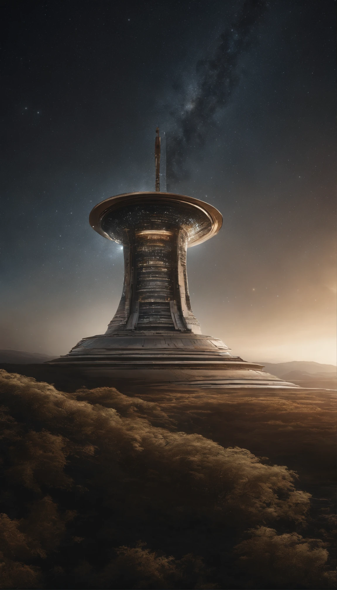The exquisite galactic masterpiece megastructure tower is a magnificent wonder of the universe、Shining as a beacon of progress and curiosity in the vastness of the universe、It encapsulates the pinnacle of interstellar creativity and genius.。The structure is a perfect blend of advanced technology and fantastical whimsy.、An 8K CG masterpiece that effortlessly blends the boundaries of science fiction with the ethereal wonder of space.。The slender and pointed shape、Gracefully tapering towards the sky、Distant Star々It captures the light and shadow of、It is a testament to the grandeur of the creation.。