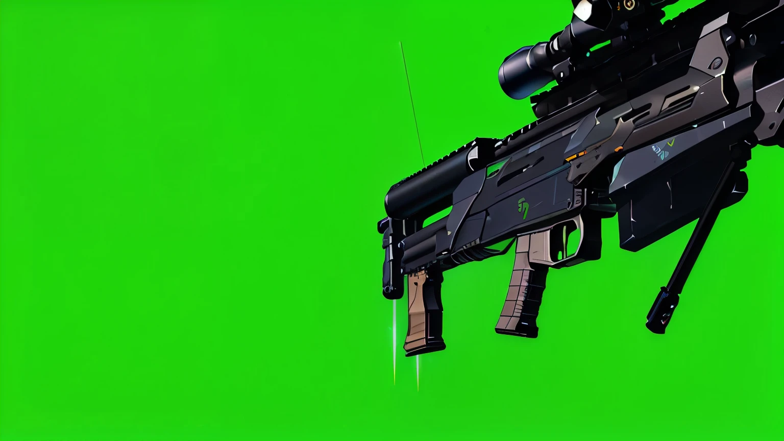 a close up of a rifle with a scope on a green background, 3 d render of jerma 9 8 5, futuristic assault rifle, realistic gun, bullpup, realistic weapon, 3d gun model, in game capture 3d render, fps view, assault rifle, a laser rifle, realistic weapons, realistic gun design, futuristic gun, futuristic weapon shotgun