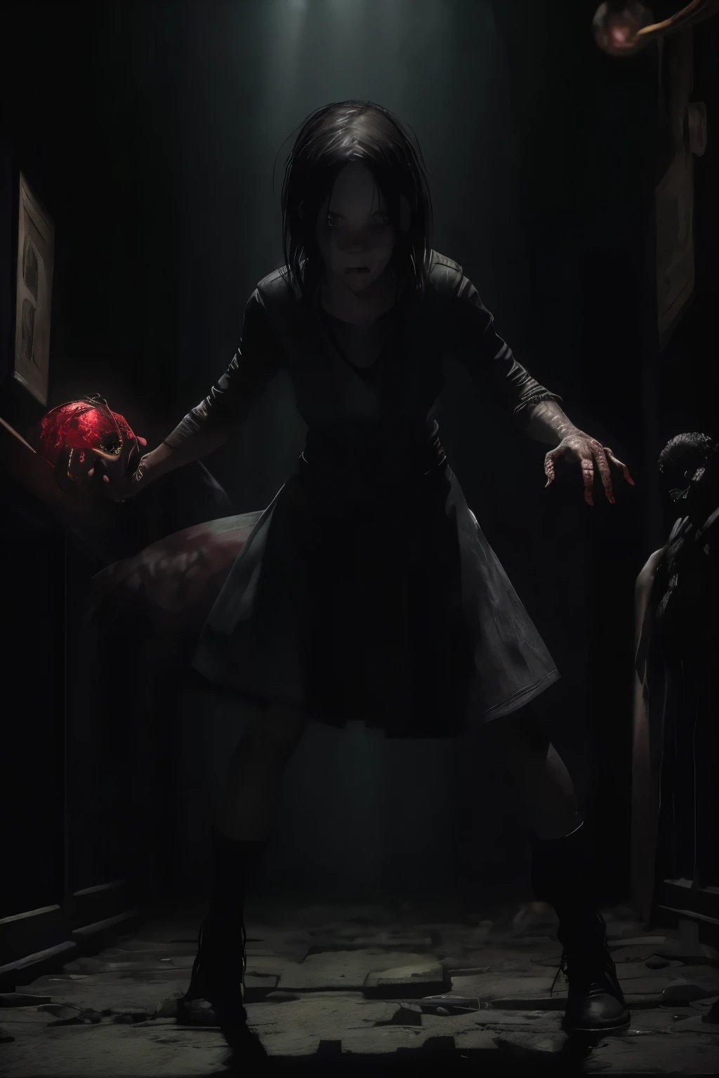 fantasy art 8k,masterpiece
pmmkr2024,best quality, trending on artstation,calm,quiet,Best quality,little evil kid girl controls all the zombies,red bright eyes zombies,apocalypse zombie,running zombies,nice detailed hands,nice detailed face,nice detailed body,perfect art, wearing black-and-red, infected-like tattered robe adorned with zombie markings, face is obscured , (glowing green eyes), ((levitating)), high detail, sharp focus, dramatic, photorealistic painting art ,all people zombies,lurid,toxic,venom,full body,parasite,necromorph,babydoll,terror,horror,virus,mutated,blood,