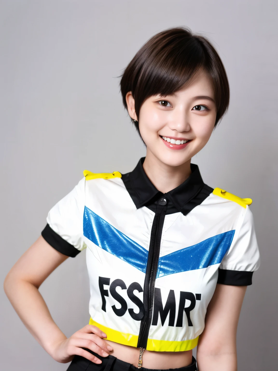 226 Short Hair, 20-year-old woman, A kind smile, (flashy short sleeve outfit)
