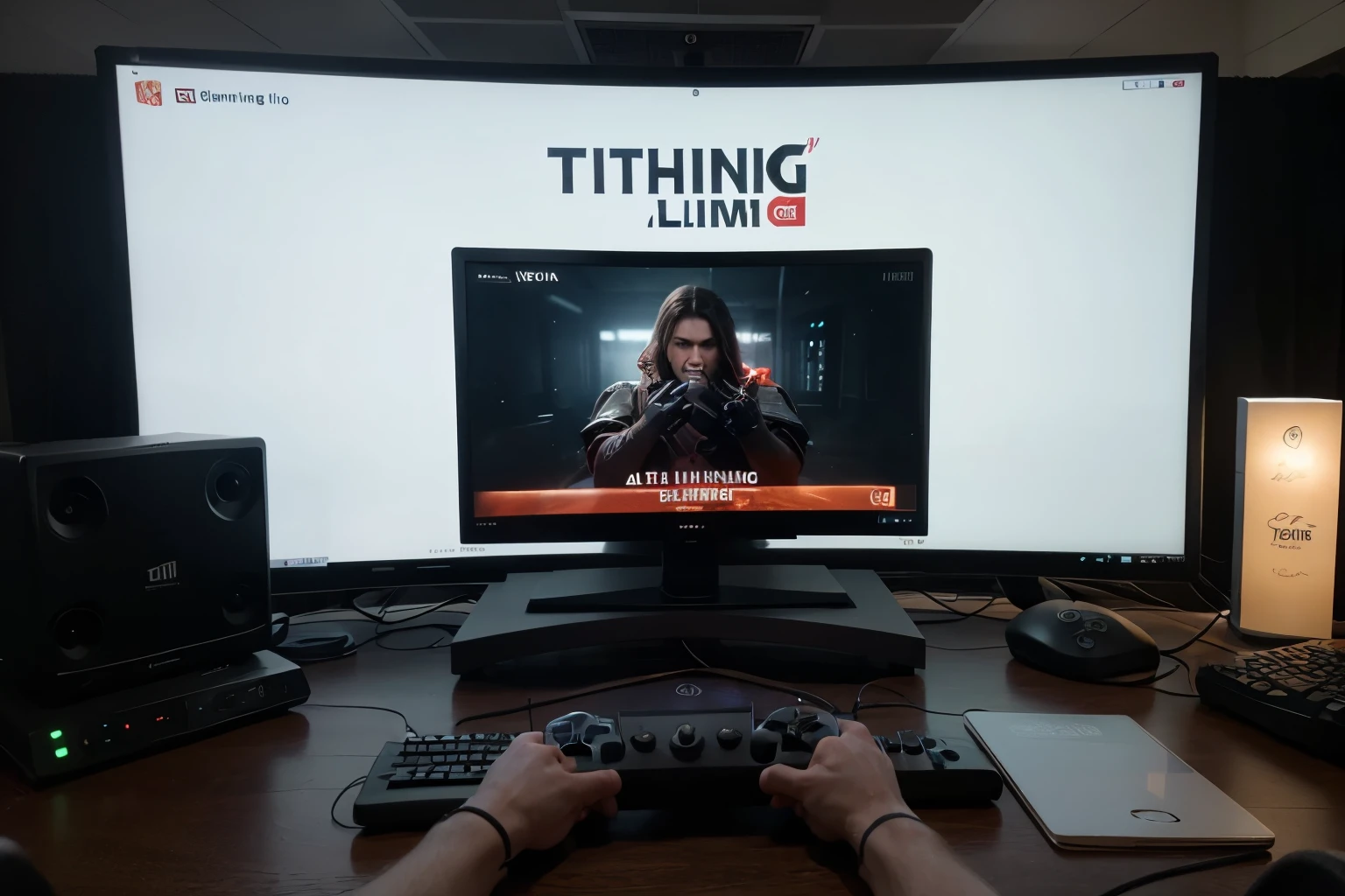 um banner de alta qualidade 4k com o titulo "The AllanChip Gaming" com icones de videos games.
