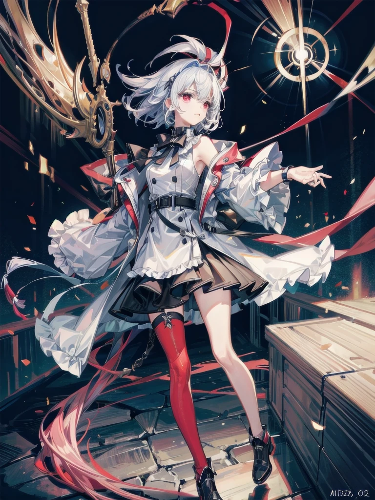 duffle coat, absurdres, RAW photo, extremely delicate and beautiful, masterpiece, Best Quality, ultra high resolution, 32k, hyperrealistic, ultra-detailed, detailed description, pale skin, 20 years old, tearful mole, earring, short medium hair, wavy hair, whole body shot, legs, Red eyes,