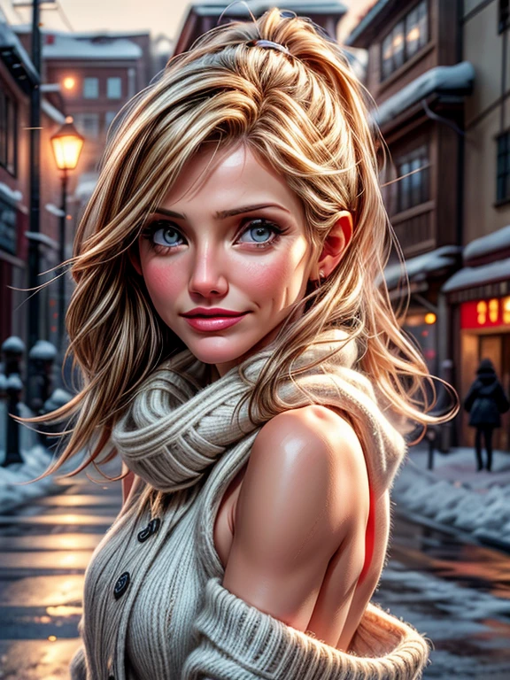 {Cameron Diaz, linda, neve, frio, cachecol, toca,