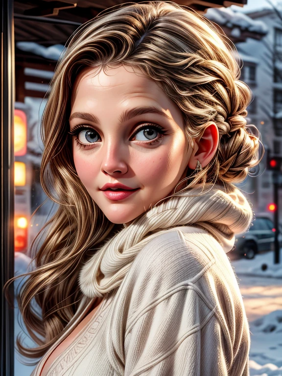 {Drew Barrymore, linda, neve, frio, cachecol, toca,