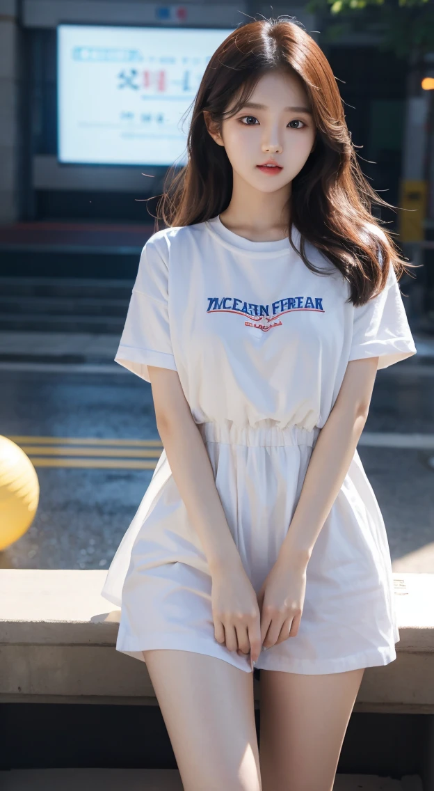 22 years old, pretty Korean female college student, Korean female idol singer Naeun. Cinematic light.