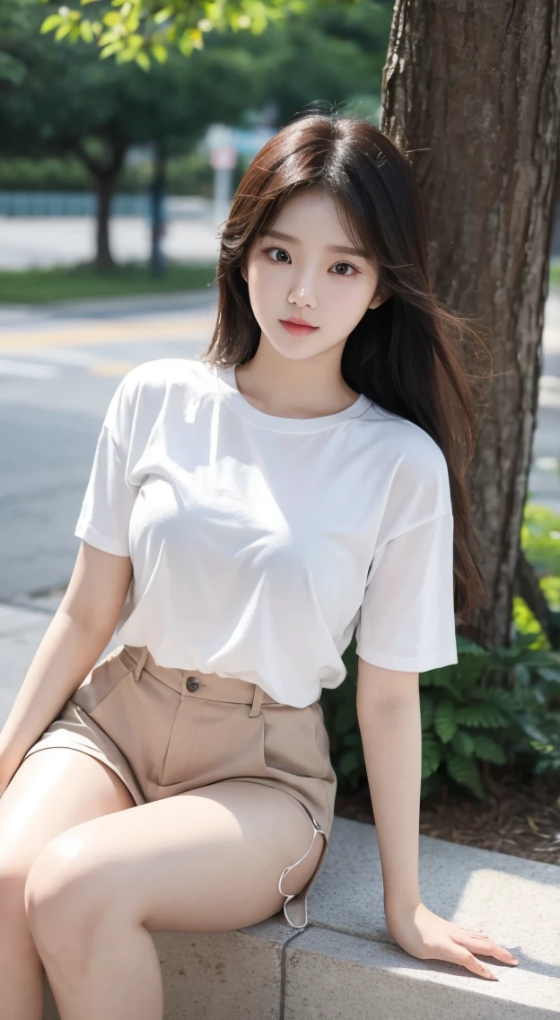 22 years old, pretty Korean female college student, Korean female idol singer Naeun. Cinematic light.