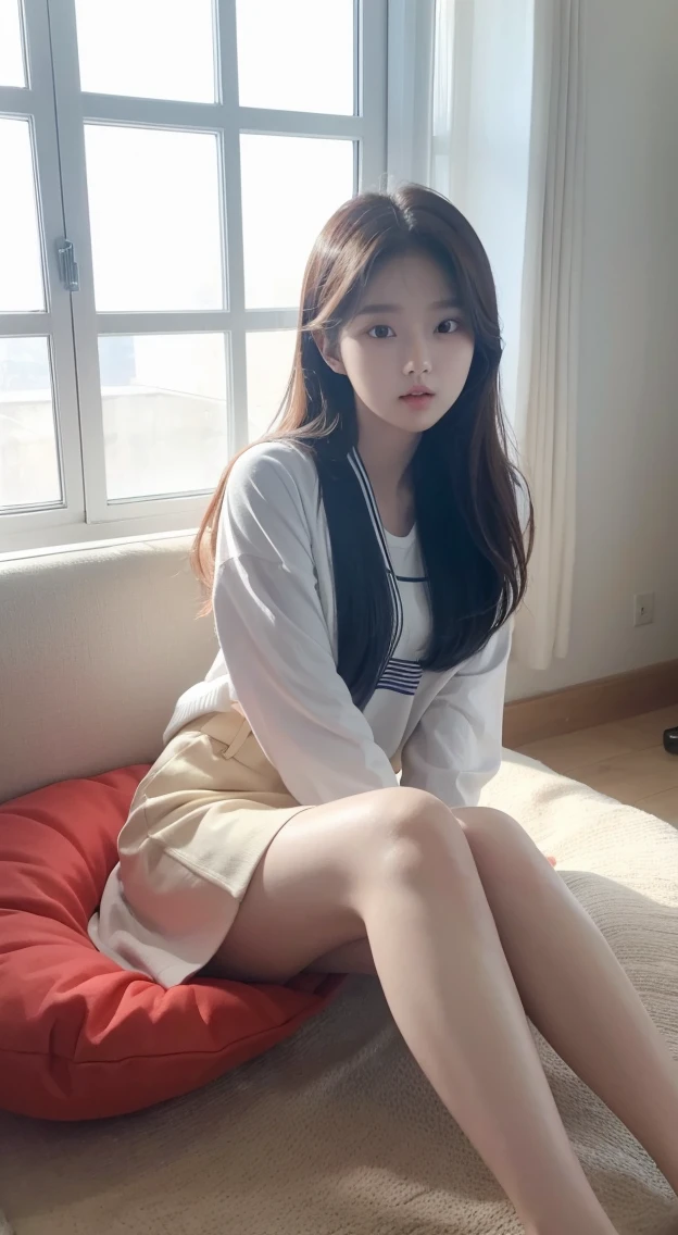 22 years old, pretty Korean female college student, Korean female idol singer Naeun. Cinematic light.