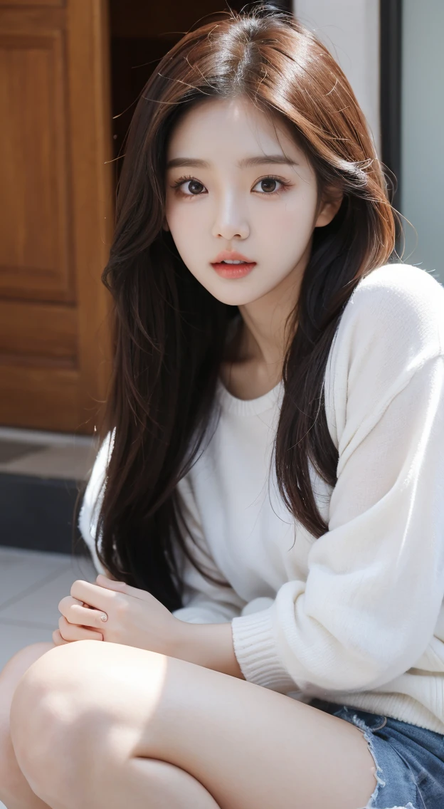 22 years old, pretty Korean female college student, Korean female idol singer Naeun. Cinematic light.