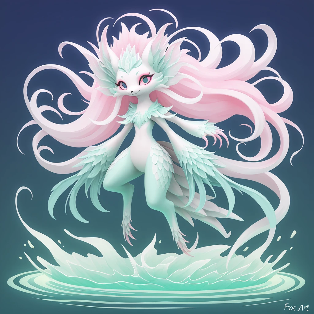 masterpeace, best quality, highres, solo, kindred, 1girl, hair flowing, light blue glow , calming ambience, moonlight, beautiful body, soft fur, water, reflection, cute