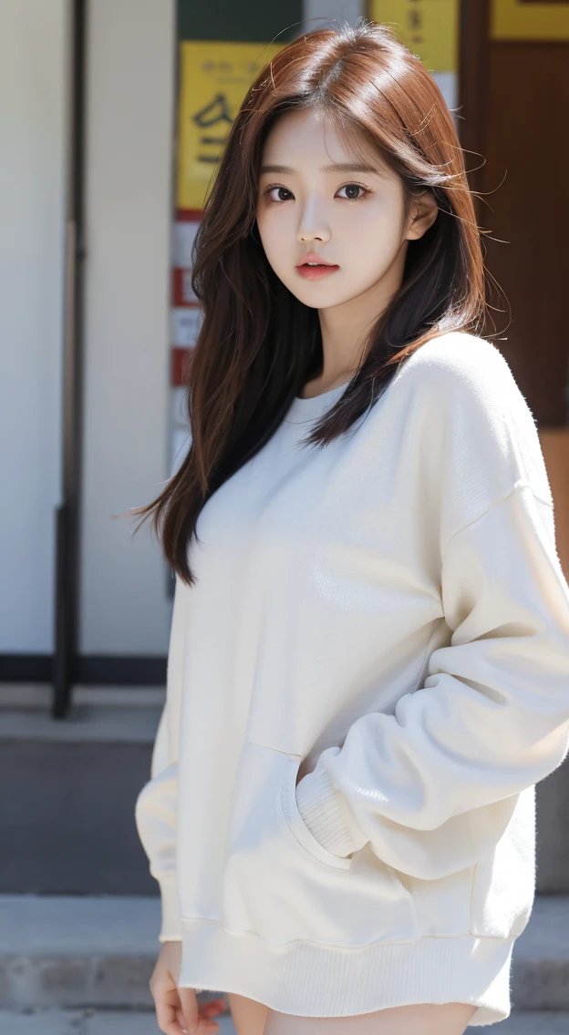 22 years old, pretty Korean female college student, Korean female idol singer Naeun. Cinematic light.