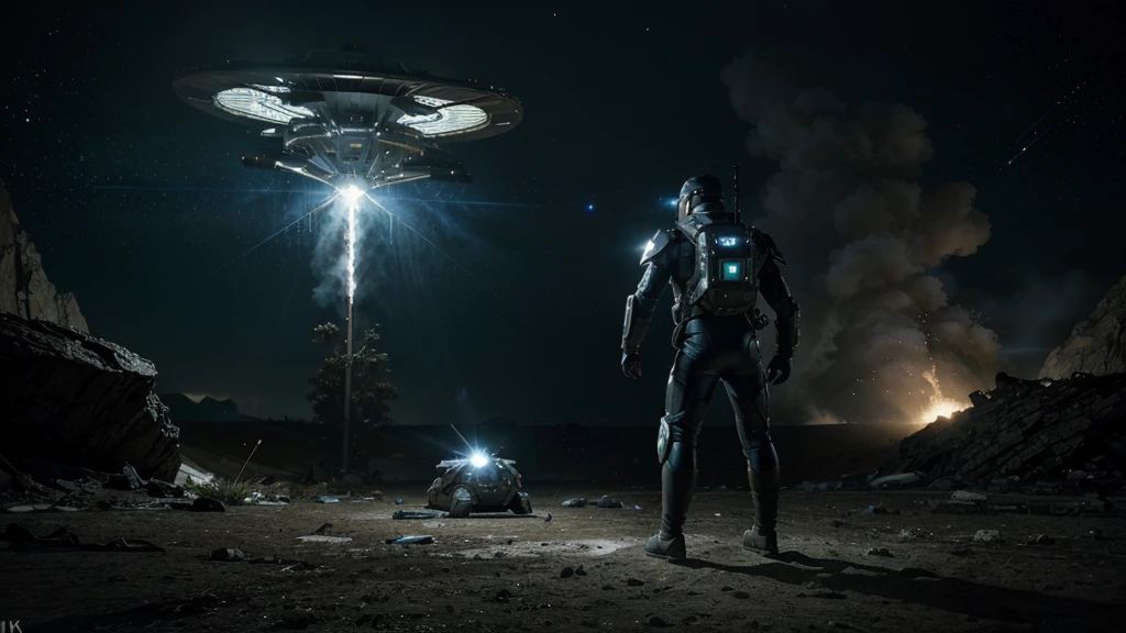 (Masterpiece: 1.3), (8k, realistic, RAW photo, best quality: 1.4),a space solider, euip nova suit, fighting to unknown creatures, and solider have a plasma gun, shooting all the unknown creature, the surrounding area is under the spaceship, alien creatures in spaceship