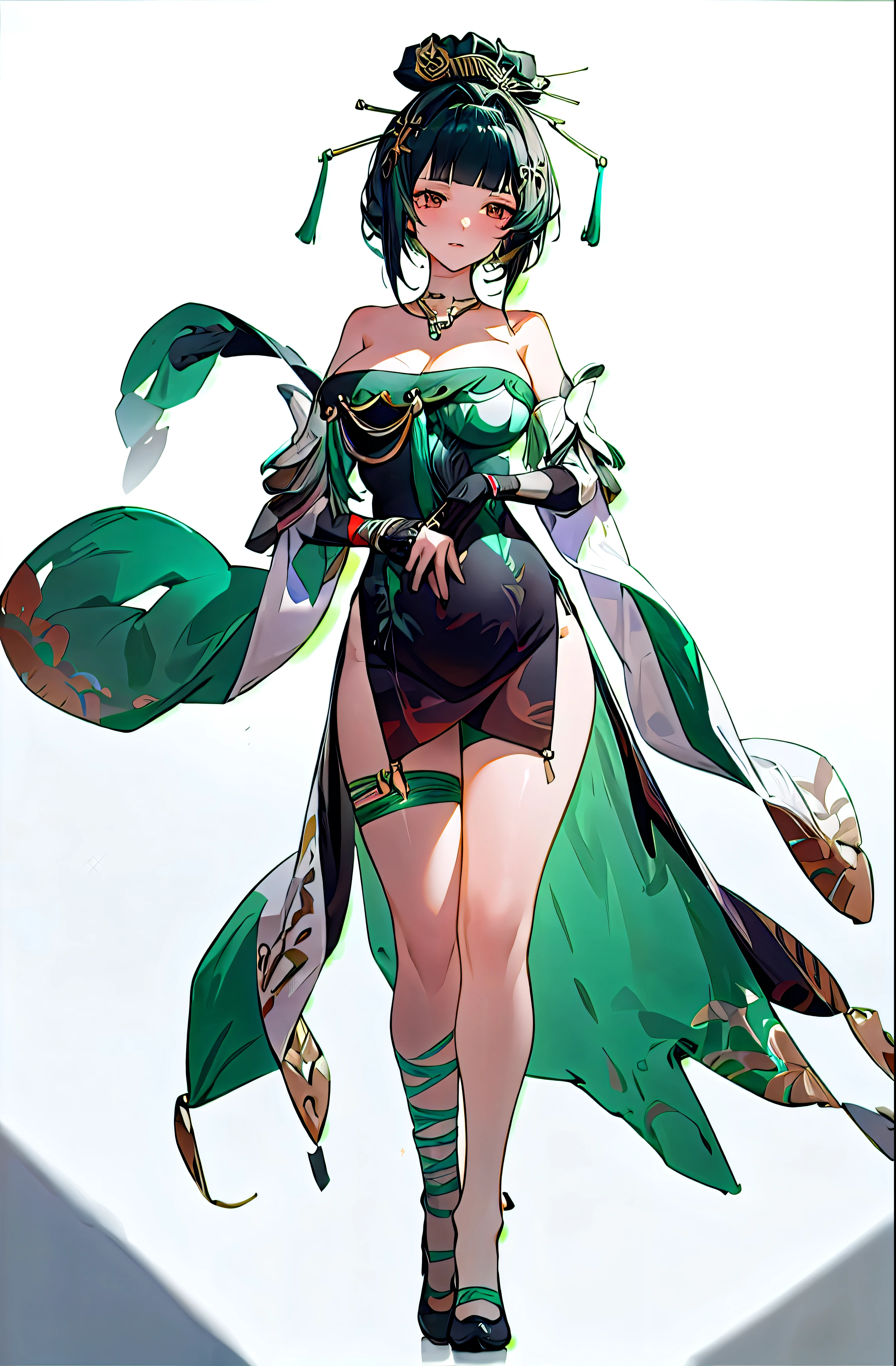 masterpiece, best quality BREAK solo, china dress, highres, Super detailed, very detailed, highest quality, best quality, super detailed, 1girl, standing, (large breasts), mature female, hanying, Full body drawing, (masterpiece), (best quality), (hyperdetail), (illustration), ((extremely delicate and beautiful)), (detailed light), (prefect's body), full body drawing, Hanying, HanYing, sexy, sexy belly, sexy belly line, sexy belly button