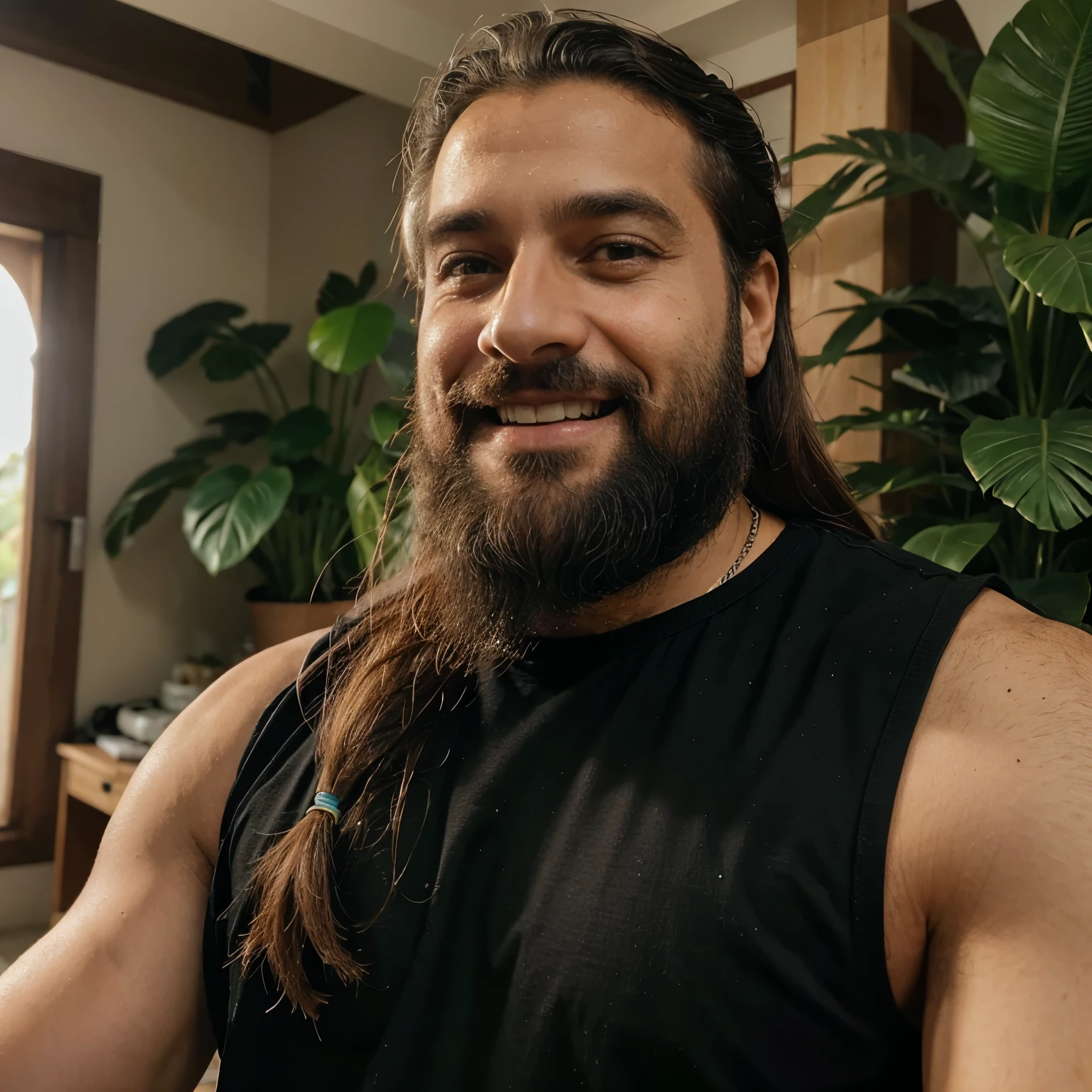 Um homem de Sessenta anos barba rala grisalho cabelo grisalho nariz grande pele enrugada e um sorriso 