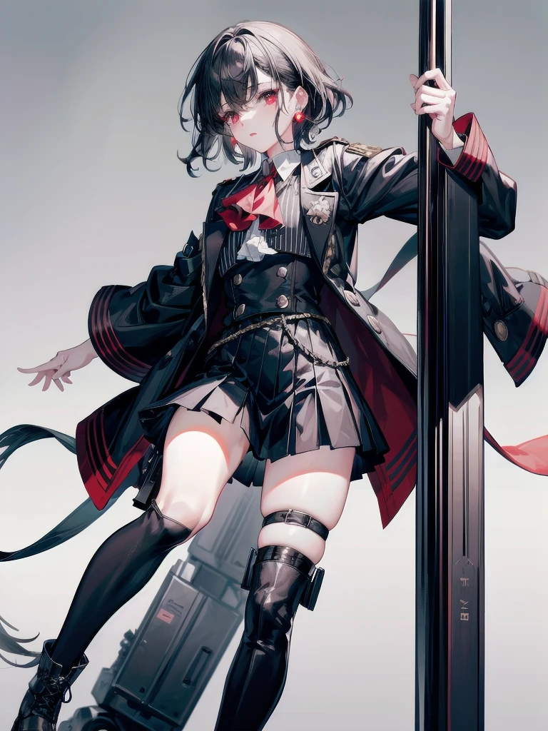 ((Highest quality)), ((masterpiece)), ((detailed)), (4K), (nsfw), 1girl, 独奏, (eyepatch), crop top, leather jacket, Torn miniskirt, suspender skirt, torn pantyhose, panties, panties under pantyhose, choker, bracelet, erect nipples, (rain), ((wet)), see through, (expressionless), scowl, (from below), (looking down), looking at viewer, (open legs), wasteland, town