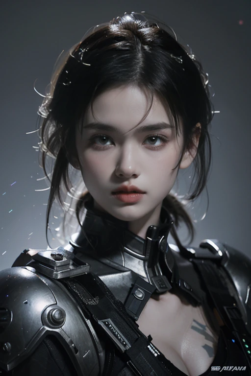 Game art,The best picture quality,Highest resolution,8K,((A bust photograph)),((Portrait)),(Rule of thirds),Unreal Engine 5 rendering works, (The Girl of the Future),(Female Warrior), 22-year-old girl,(Female hackers),(Ancient Oriental hairstyle),(A beautiful eye full of detail),(Big breasts),(Eye shadow),Elegant and charming,indifferent,((Frown)),(Battle wear full of futuristic tech,Clothing combines futuristic power armor and police uniforms,The garments are adorned with glittering patterns and badges),Cyberpunk Characters,Future Style, Photo poses,City background,Movie lights,Ray tracing,Game CG,((3D Unreal Engine)),oc rendering reflection pattern