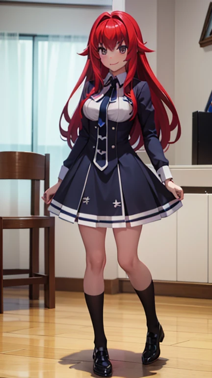 gremory maquillaje, Adolescente, vestido con el uniforme de la Academia Kuoh, sonrisa, Hermoso, pechos medianos, background in the occult research club room