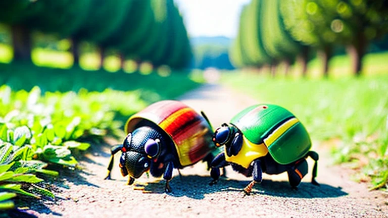 Children playing with beautiful beetles in the countryside、Kids playing with cute beetles in the countryside、
