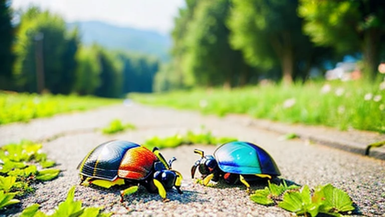 Children playing with beautiful beetles in the countryside、Kids playing with cute beetles in the countryside、