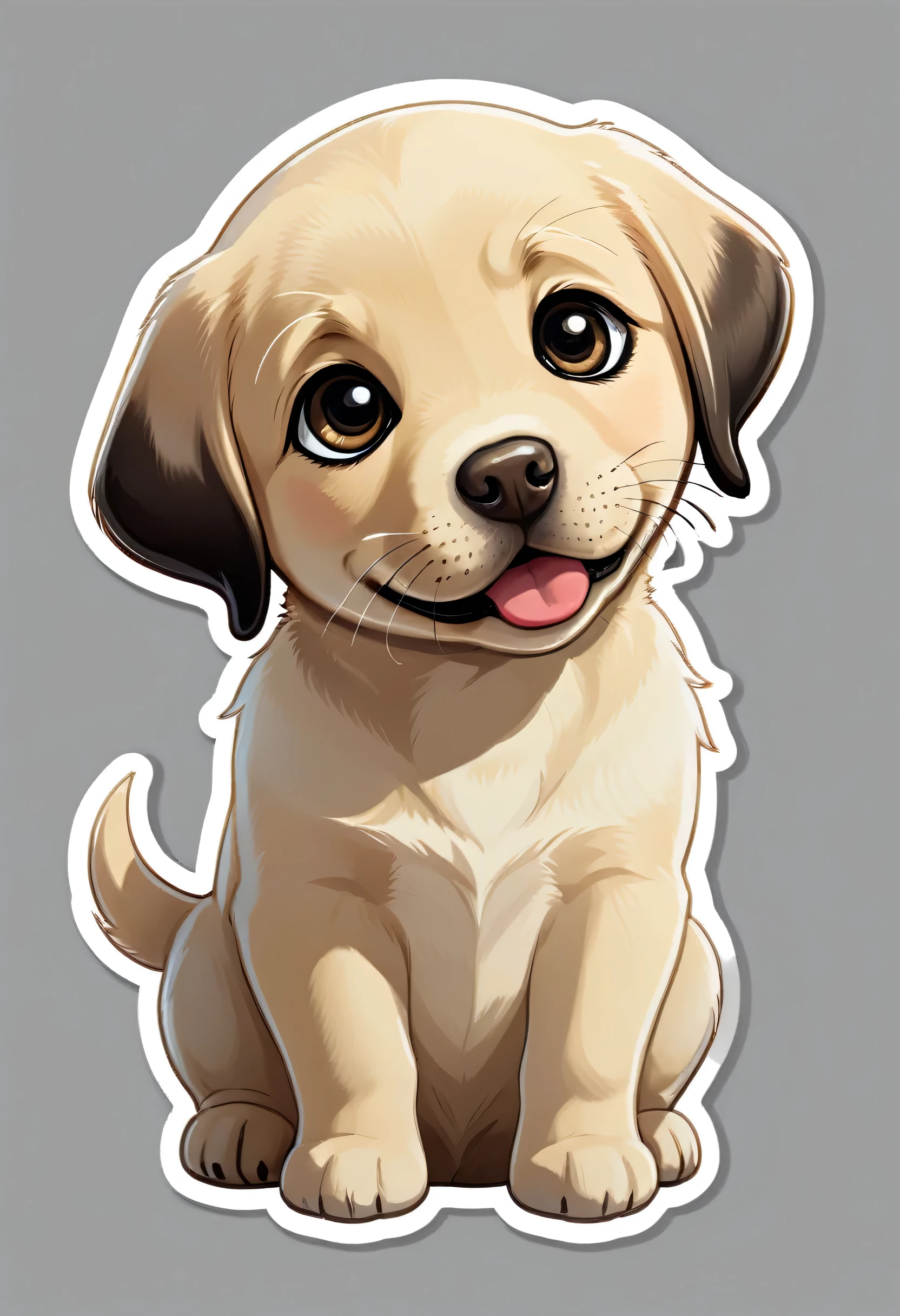 1 sticker, puppy, Labrador Retriever,Black,  Round eyes, Cute eyes, Cute gestures, Cute expression, Simple Background