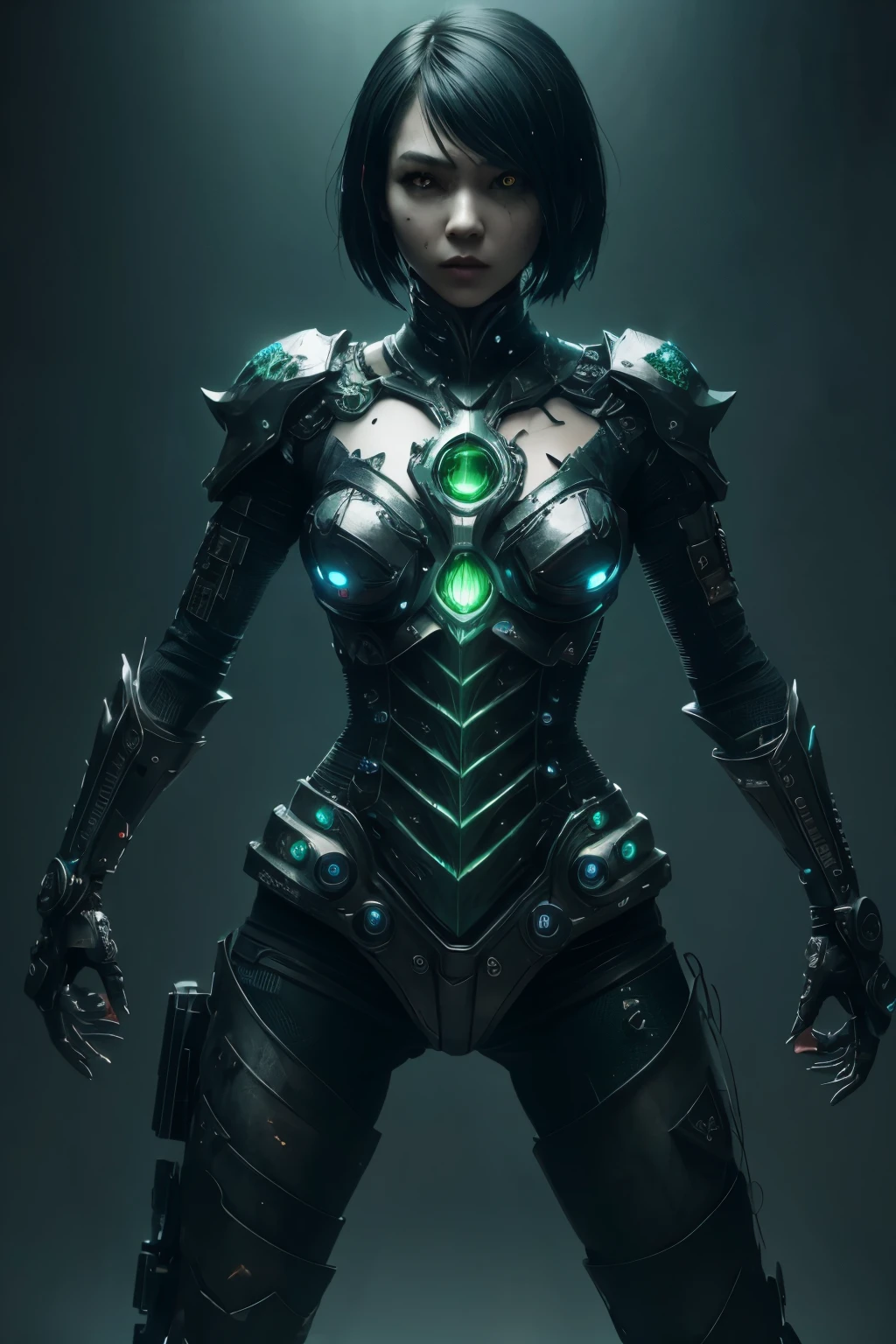 beautiful japanese young woman, extreme detailed, bodysuit, gloves, belt, thigh boots, (valorantViper:1.2), bodysuit, gloves, belt, thigh boots, respirator, looking at viewer, face, portrait, close-up, green, slender, (combat ready stance), (tactical outfit), (solo character), (gaming theme:1.5), short hair, green, (black hair), (milittary gear), (gas mask:0.4), (poisonous green:1.2), (glowing effects),