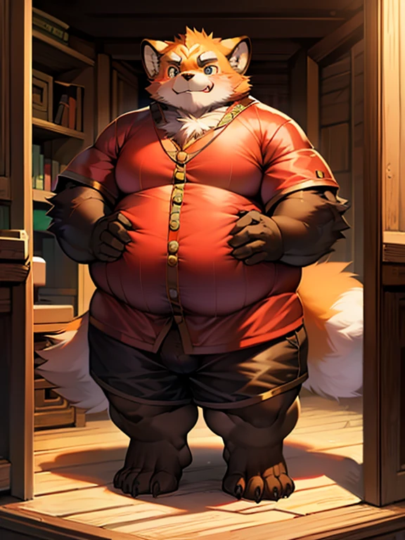 ((Masterpiece)),((Hight quality)),((Hught Detailed)),((Realistic,)) Anime Artistic masterpiece art, Concept anime art, Kemono art, Furry character, Kemono art, Full body pic, Shonen Anime style, full body image, Dungeons and Dragons style, Furry character, Kemono art, Anime obese Anthro Wereredpanda, a full body image, He is a huge obese high school student, He tries to get dressed but he is too big for his outfit, He is too fat for those small clothes and ends up tearing them causing him to be naked, Anime Style