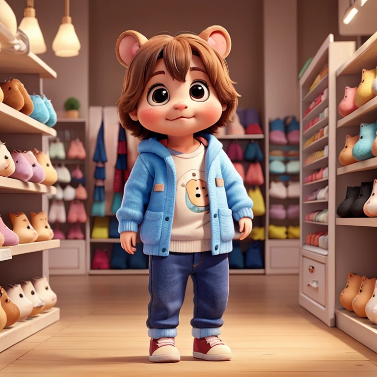 A cute cuddly  hamster standing in a clothing store