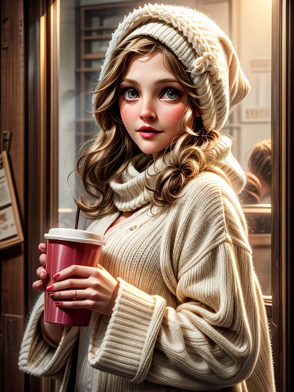 {Drew Barrymore, linda, neve, frio, cachecol, toca, Large cup.