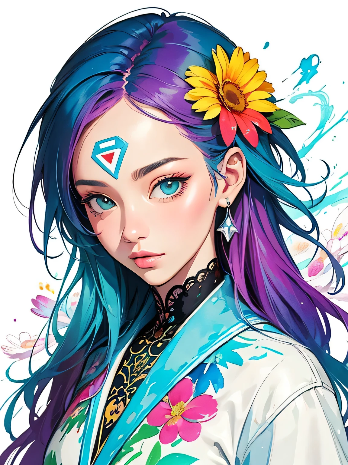 TAO Style、(((stylish fashion))), 8K Quality、Intense watercolor, Detailed watercolor art, Watercolor splash, Surreal, avant-garde pop art, Beautiful and expressive paintings, Beautiful artwork illustration, Very colorful tones, wonderful, Cool beauty, highest quality、Official Art, Vector art, Stylish design, (((The most beautiful girl))), (((highest quality))), HDR, ((detailed)), (((Doodle Art)), ((masterpiece)), ((Super detailed)), (((Colorful flowers))),(((Stylish))),