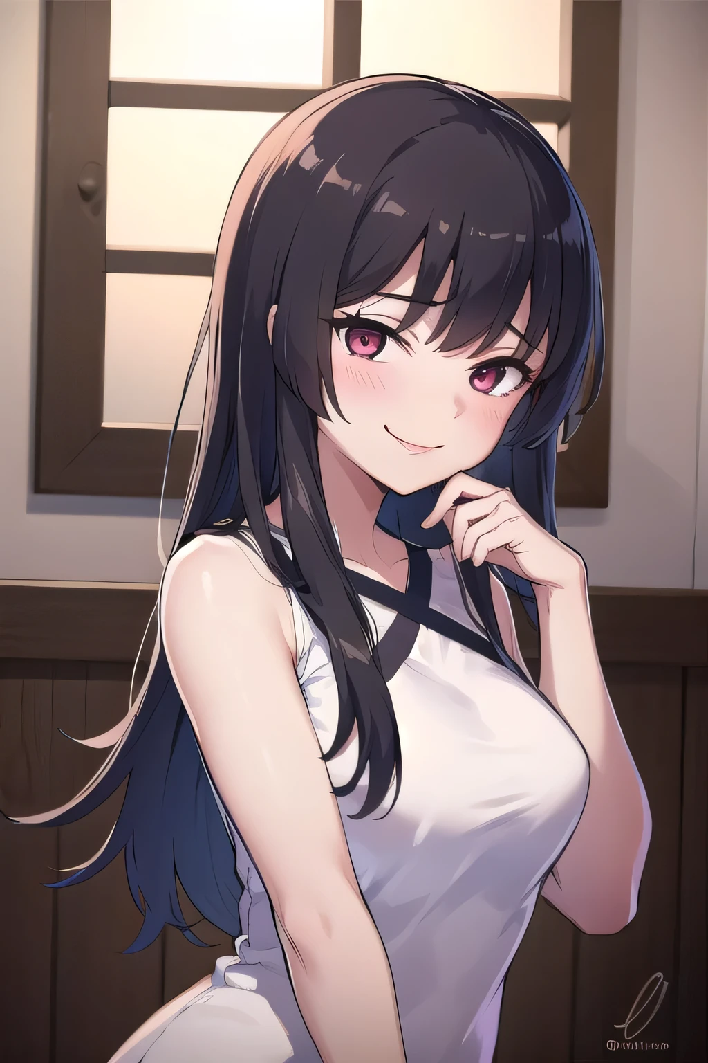 masterpiece, best quality, 1girl, gesugao, smile,