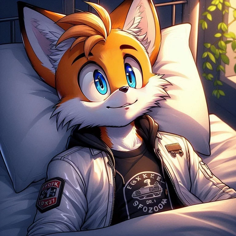 tails the fox happy, blue eyes