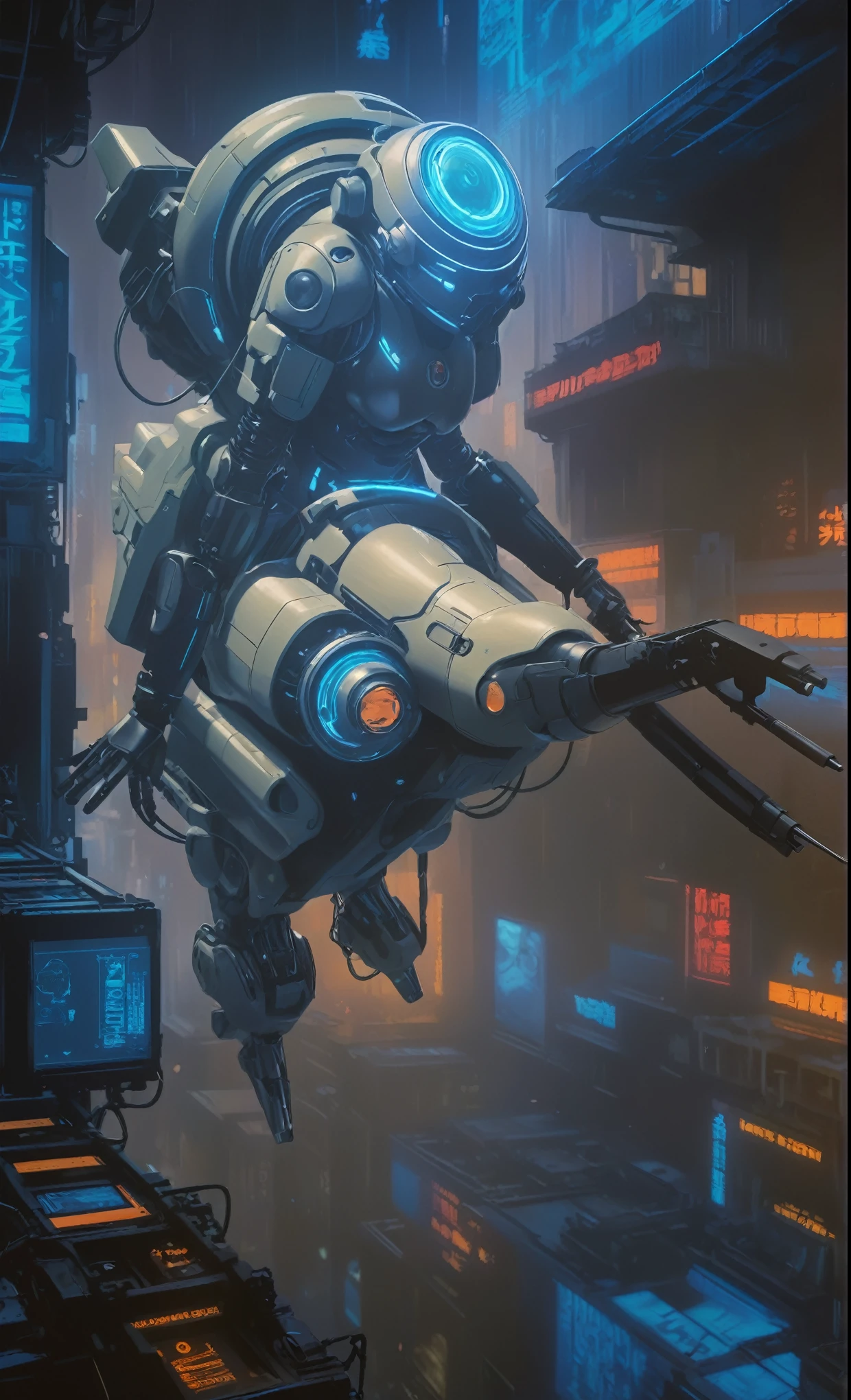 Ghost in the Shell Vol.2, by Luis Duarte, Luis Duarte style, blue and black shading, Neo-Tokyo style, Element Air, Mythpunk, Graphic Interface, Sci-Fic Art, Dark Influence, NijiExpress 3D v3, Kinetic Art, Datanoshing, Oilpainting, Ink v3, Splash style, Abstract Art, Abstract Tech, Cyber Tech Elements, Futuristic, Illustrated v3, Deco Influence, AirBrush style, drawing