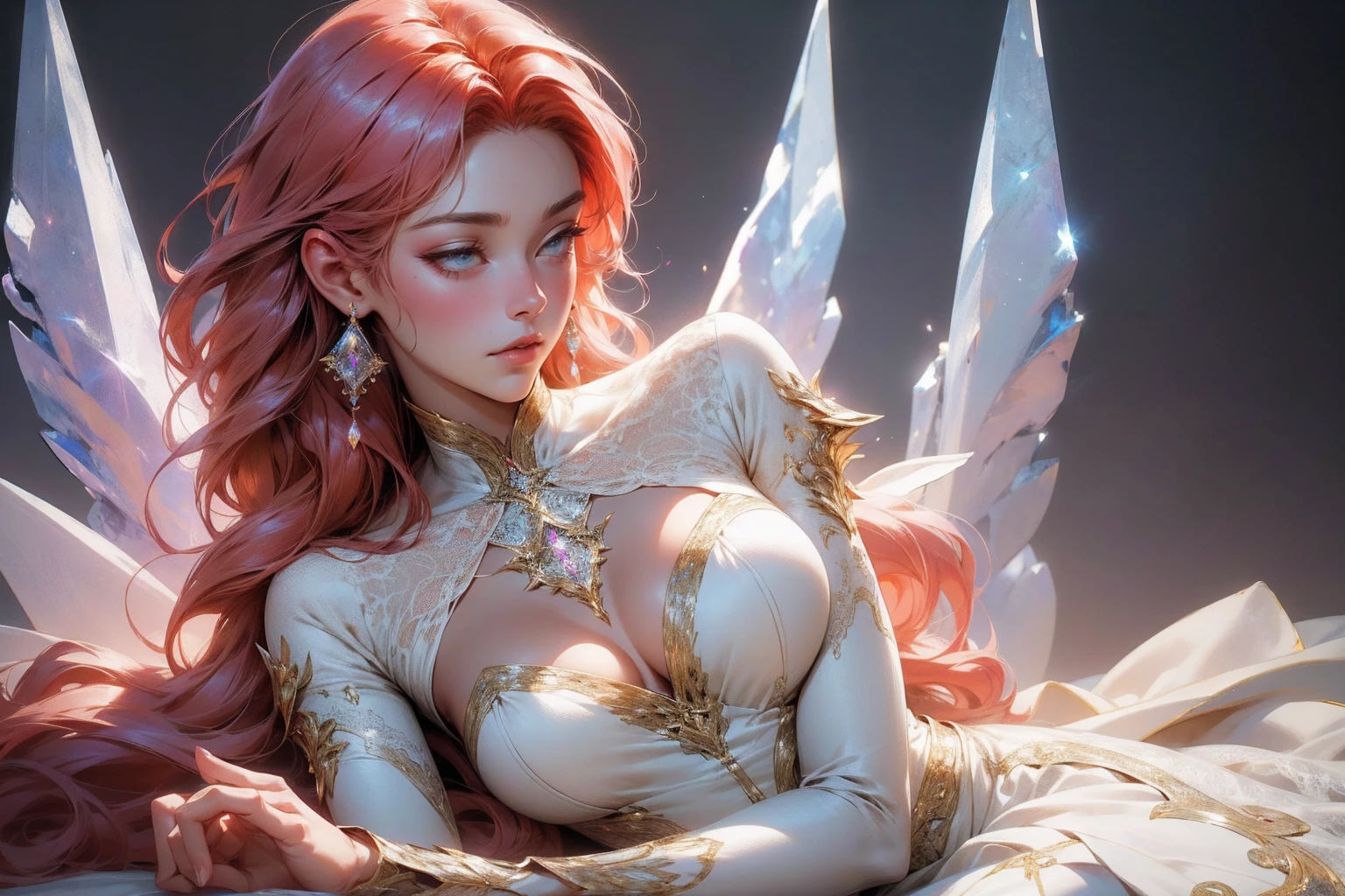 {-erro_de_anatomia:1.0}(best quality,4k,8k,highres,masterpiece:1.2), ultra-detailed, (realistic,photorealistic,photo-realistic:1.37), mature milf, illyasviel von einzbern, redhead hair, upper body, vibrant colors, glowing skin, mesmerizing eyes, elegant pose, enchanting background, delicate lace dress, surreal lighting, ethereal atmosphere, mystical aura, intricate details, artistic medium, digital illustration, fantasy, anime , mouth closed. Different posture , dynamic poses, mouth closed. Different posture, laying on the ground. Perfect fingers. Looking ahead, crystal eyes