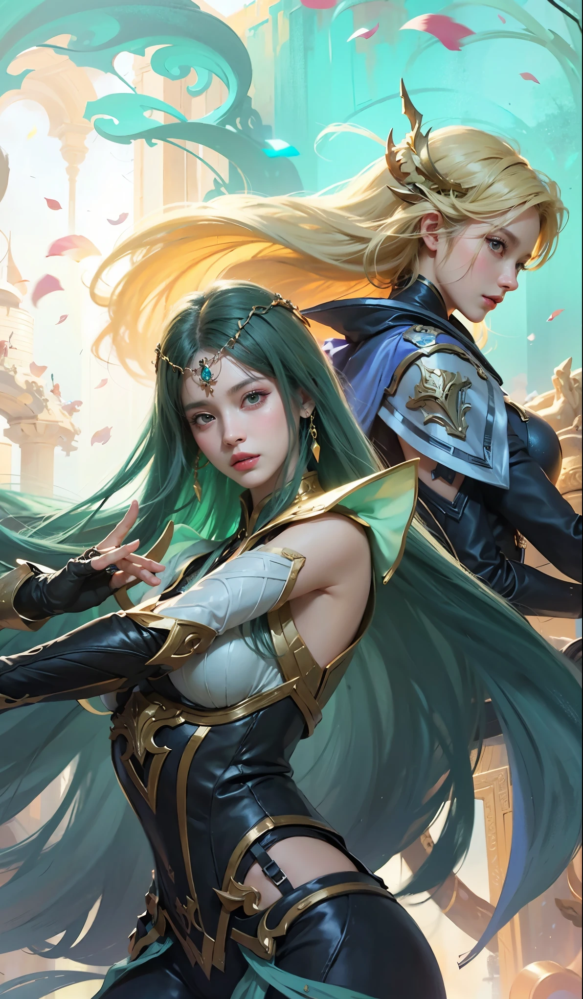 a close up of a 2 girls ,blonde hair , big booobs , shadowbringers cinematic, 4 k detail fantasy, a beautiful fantasy empress, game cg, xianxia fantasy, xianxia hero, 2. 5 d cgi anime fantasy artwork, cinematic goddess close shot, ruan jia and artgerm, wow 4 k detail fantasy, hyperdetailed fantasy character