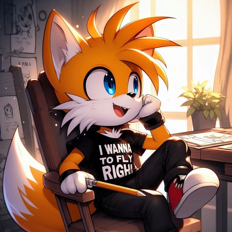 tails the fox happy, pensativo