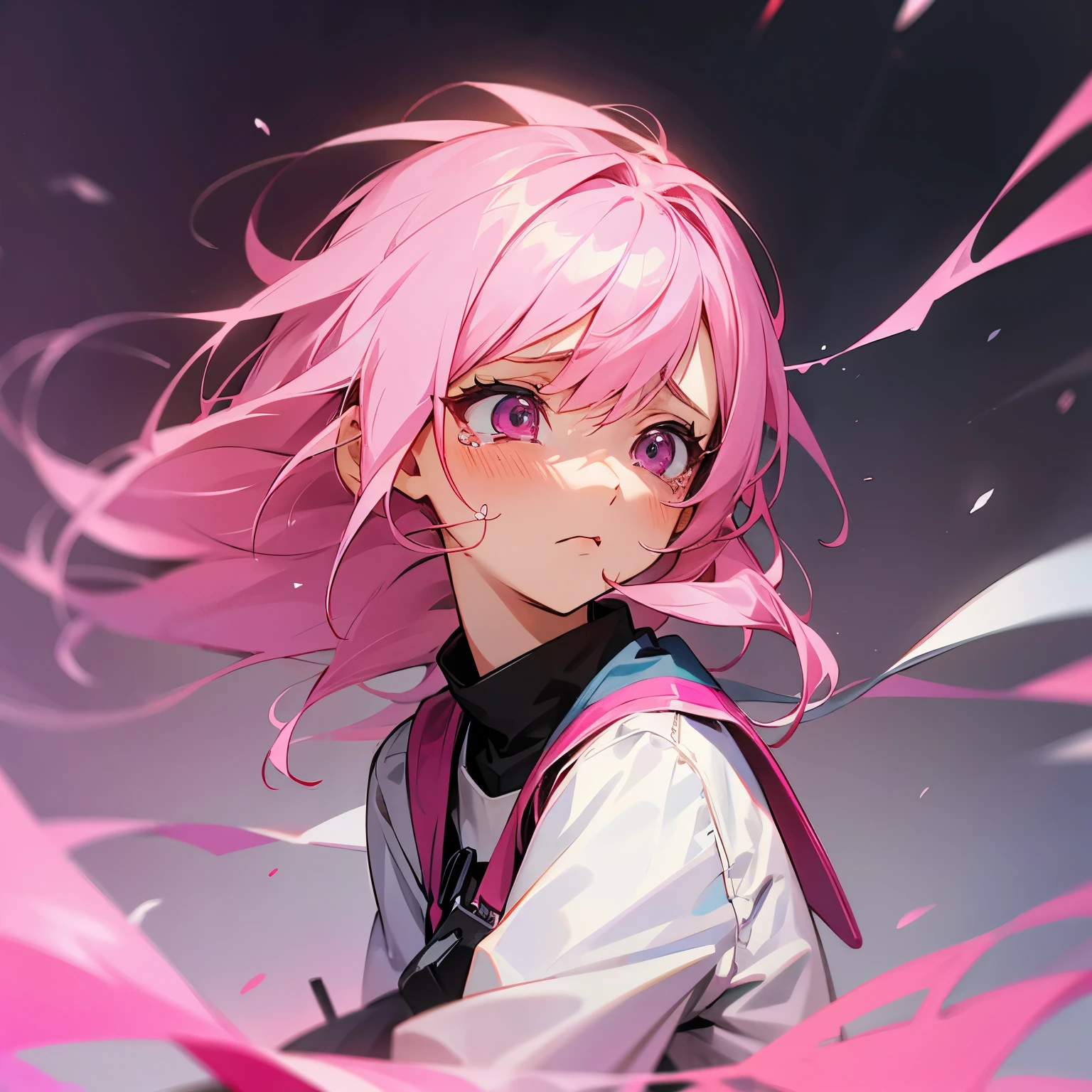 Pink hair girl crying in despair