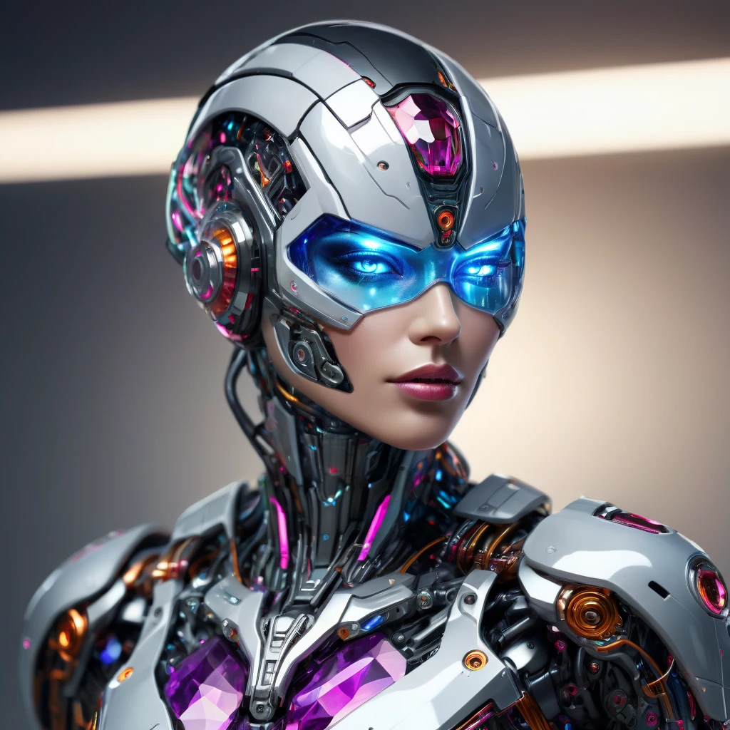 (best quality, high resolution, ultra-detailed), (realistic:1.37), (portraits, vibrant colors), cyborg, (full body made of crystal:1.9), cyborg with exquisitely beautiful face, dynamic pose, dynamic angle.