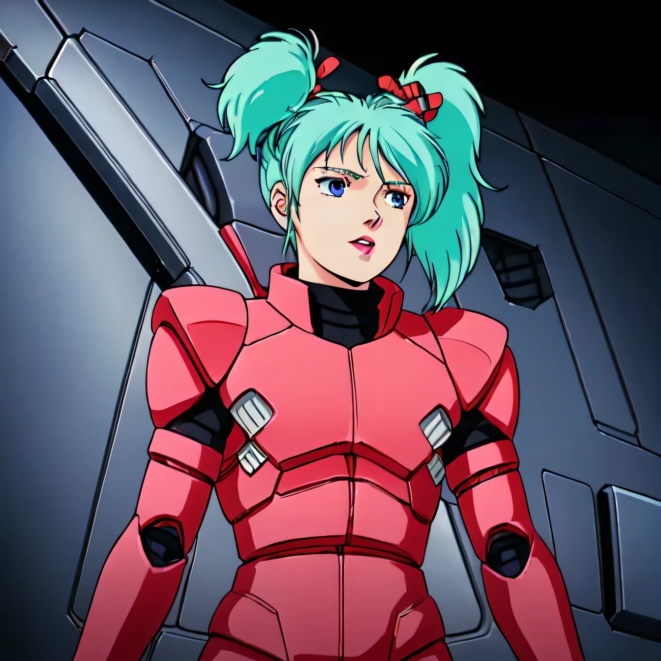 masterpiece,high quality,alone,
Kespalaya,One girl,
Long Hair,Short Twin Tails,Hair Ribbon,Aqua Hair,blue eyes,lipstick,
Pilot Suit,
gloves,
cockpit,space,