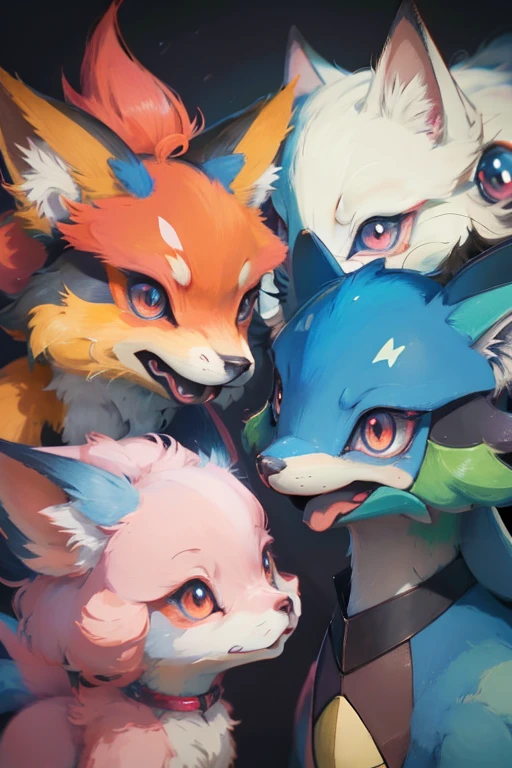 a close up of a bunch of cartoon pokemon characters, concept art inspired by Ken Sugimori, tumblr, pixel art, style of pokemon, illustration pokemon, style of cute pokemon, mystery pokemon, new pokemon, earth type pokemon, Pokémon, pokemon, photo of real life pokemons, pokemon style, conceptual mystery pokemon, weird pokemon, the fox-like evolution pokemon