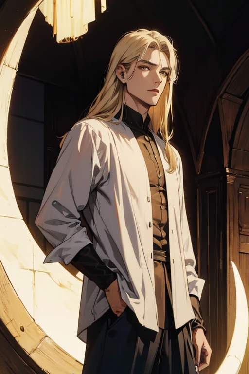 (Qualidade excelente), (high resolution), (absurd play) ((homem)), (Macho), Dez e meia, cabelo branco, cabelo desgrenhado, ((paladino)), ((camisa, pants)), character looking at the camera, rosto detalhado, ((medieval)), ((Bang)), (((roupas simples))), retrato, olhos pequenos, guerreiro viajado